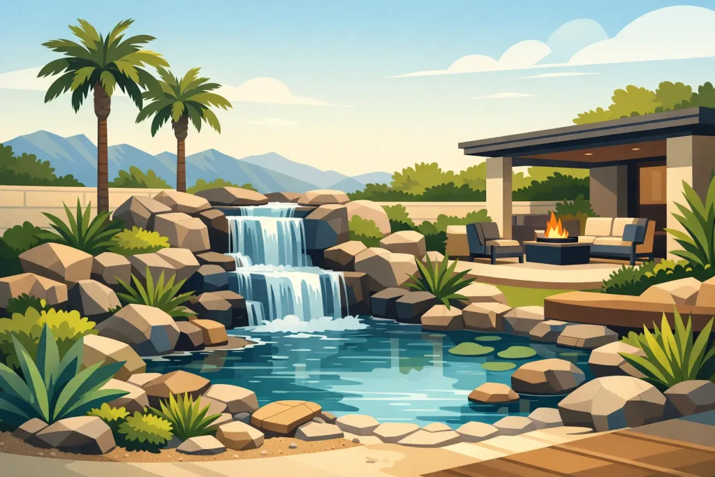 Backyard Waterfall Design Las Vegas Homeowners Love - Green Planet Landscaping & Pools, Inc. Backyard Waterfall Design Las Vegas Homeowners Love